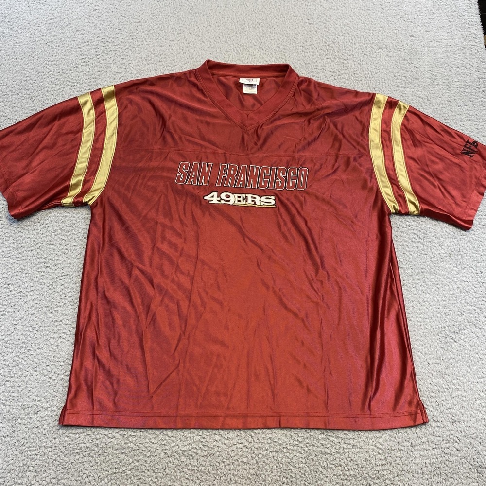 San Francisco 49ers Shirt Mens XL Red Gold NFL Football V Neck Jersey Polyester